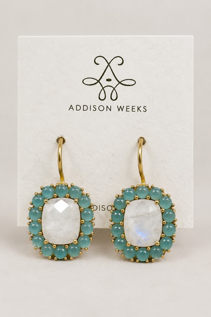 Addison Weeks Moonstone Aqua Halo Gold Drop Earrings NWT
